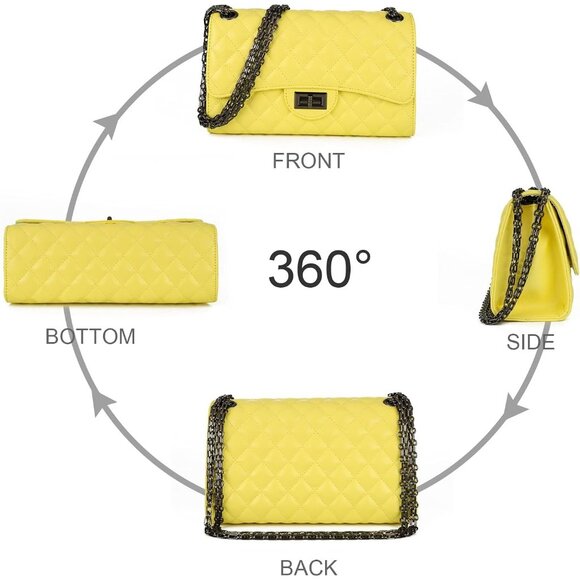 Women Yellow-i PU Quilted Stylish Crossbody Bag with Chain Strap & Flap Closure - Picture 4 of 6